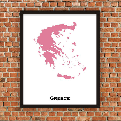 Minimalist Map Print of Greece 16 x 20  Pink