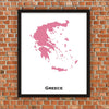 Minimalist Map Print of Greece 16 x 20  Pink