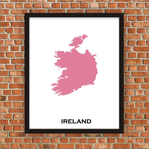 Minimalist Map Print of Ireland 16 x 20  Pink