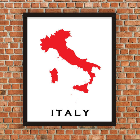 Minimalist Map Print of Italy 16 x 20  Carnival Red