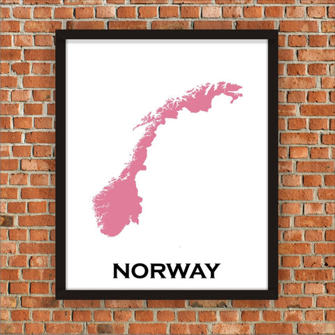 Minimalist Map Print of Norway 16 x 20  Amaranth Pink